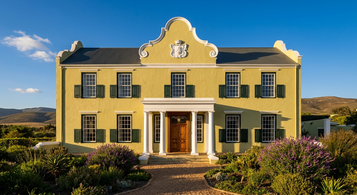 The white-gabled Cape Dutch façade of Bloemhof Manor House