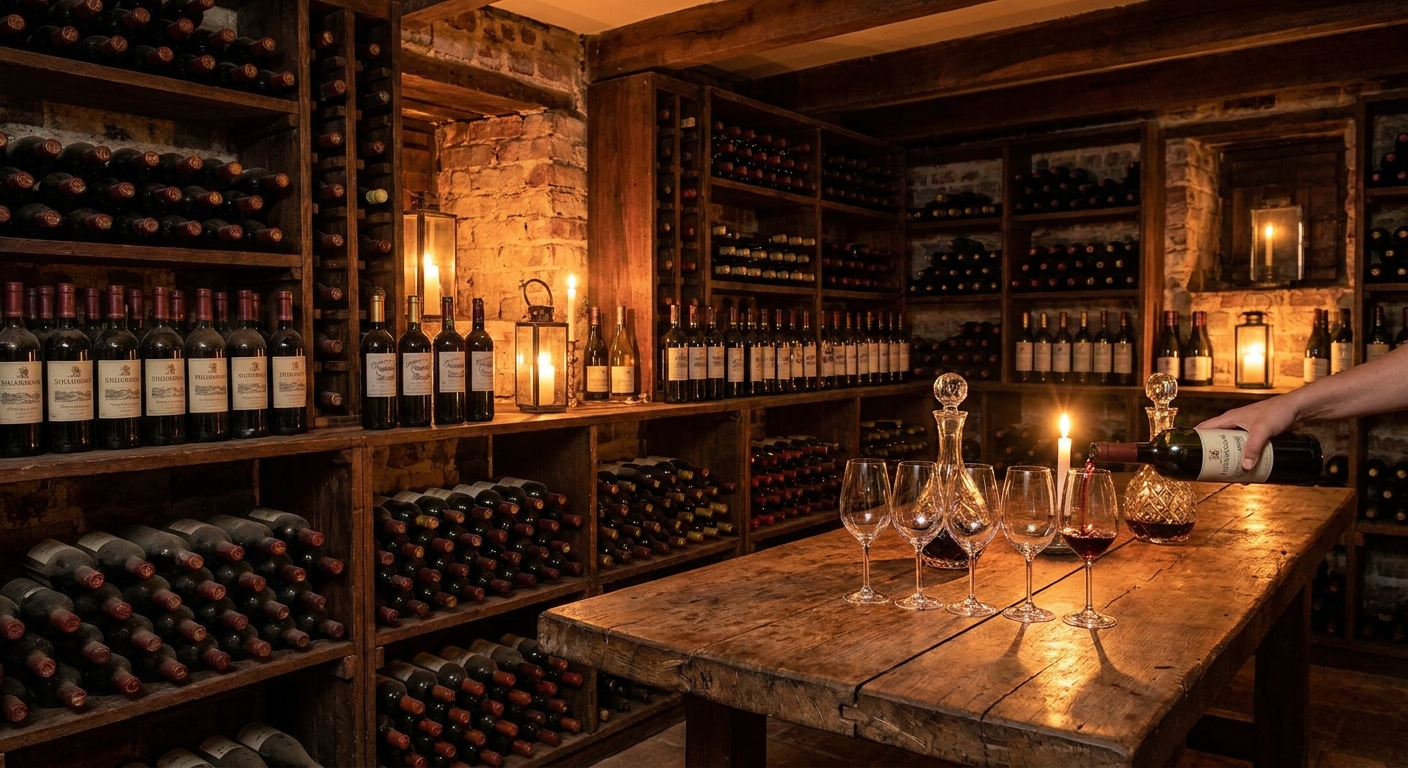 Wine tasting cellar with Cape wines and tasting glasses