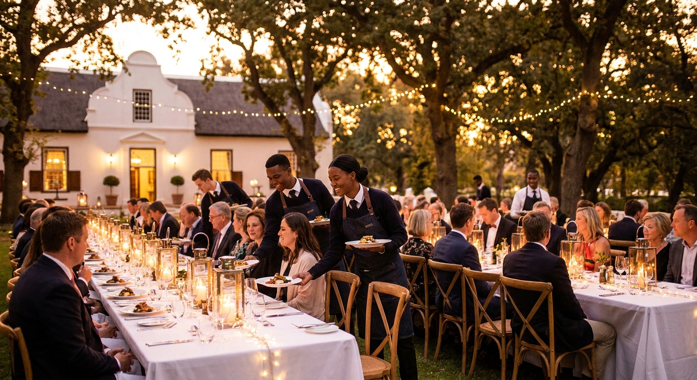 Students hosting an elegant gala dinner in the manor