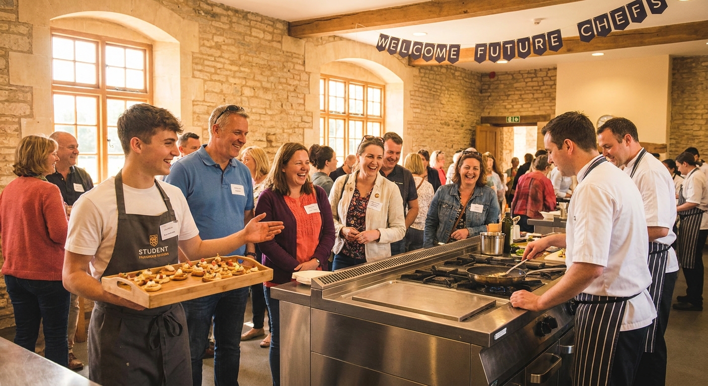 Open day visitors touring the manor training kitchen